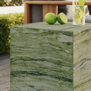 Modway Furniture Jordana Square Plinth Concrete Side Table - Modern Indoor-Outdoor Minimalist Design for Any Space Green Marble EEI-7096-GRN