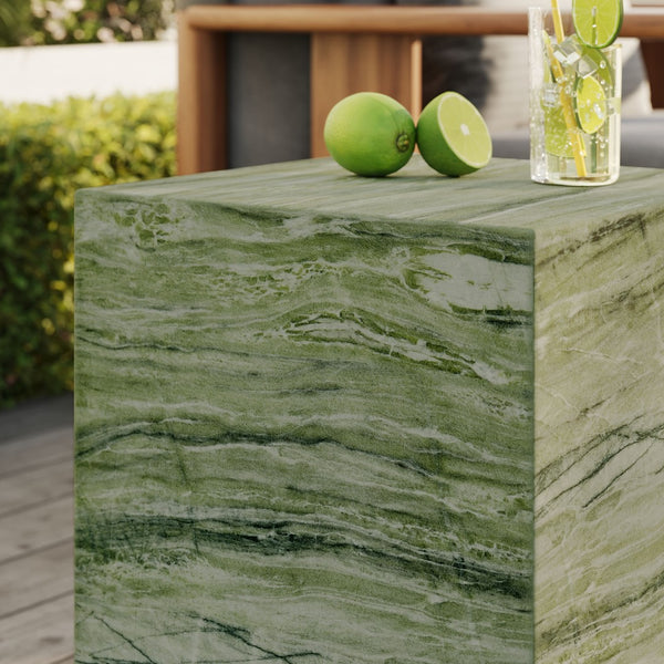 Modway Furniture Jordana Square Plinth Concrete Side Table - Modern Indoor-Outdoor Minimalist Design for Any Space Green Marble EEI-7096-GRN