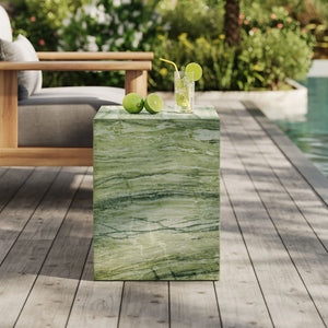 Modway Furniture Jordana Square Plinth Concrete Side Table - Modern Indoor-Outdoor Minimalist Design for Any Space Green Marble EEI-7096-GRN