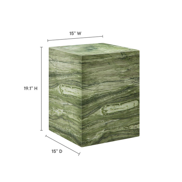 Modway Furniture Jordana Square Plinth Concrete Side Table - Modern Indoor-Outdoor Minimalist Design for Any Space Green Marble EEI-7096-GRN