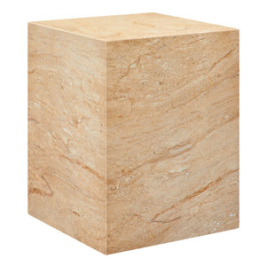 Modway Furniture Jordana Square Plinth Concrete Side Table - Modern Indoor-Outdoor Minimalist Design for Any Space Travertine EEI-7096-TRV