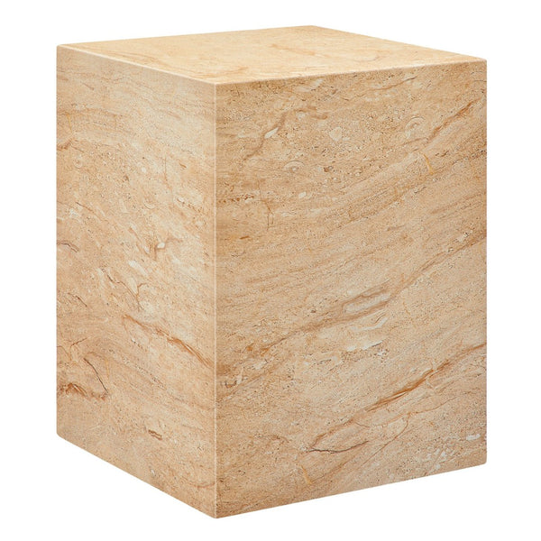 Modway Furniture Jordana Square Plinth Concrete Side Table - Modern Indoor-Outdoor Minimalist Design for Any Space Travertine EEI-7096-TRV