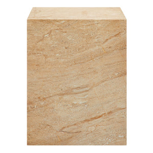 Modway Furniture Jordana Square Plinth Concrete Side Table - Modern Indoor-Outdoor Minimalist Design for Any Space Travertine EEI-7096-TRV