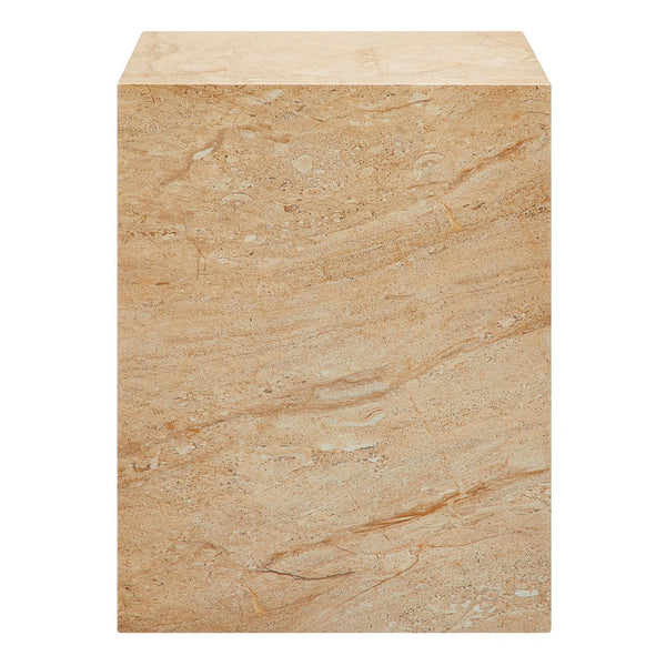 Modway Furniture Jordana Square Plinth Concrete Side Table - Modern Indoor-Outdoor Minimalist Design for Any Space Travertine EEI-7096-TRV