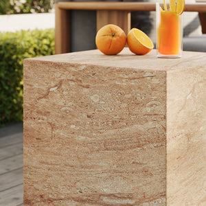 Modway Furniture Jordana Square Plinth Concrete Side Table - Modern Indoor-Outdoor Minimalist Design for Any Space Travertine EEI-7096-TRV