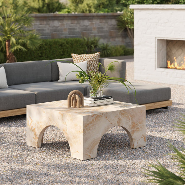 Modway Furniture Valen Indoor-Outdoor Arched Concrete Coffee Table by Modway - Stylish, Durable, and Chic Centerpiece Honey Onyx EEI-7097-HYX