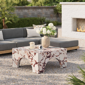 Modway Furniture Valen Indoor-Outdoor Arched Concrete Coffee Table by Modway - Stylish, Durable, and Chic Centerpiece Red Marble EEI-7097-RED
