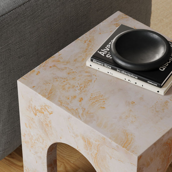 Modway Furniture Valen Square Indoor-Outdoor Concrete Side Table - Stylish Arched Design for Home and Patio Use Honey Onyx EEI-7098-HYX