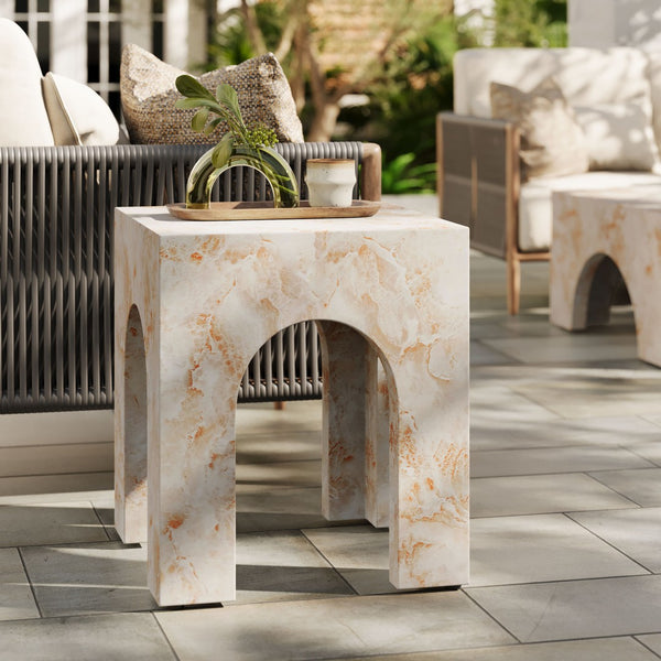 Modway Furniture Valen Square Indoor-Outdoor Concrete Side Table - Stylish Arched Design for Home and Patio Use Honey Onyx EEI-7098-HYX