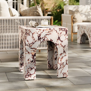 Modway Furniture Valen Square Indoor-Outdoor Concrete Side Table - Stylish Arched Design for Home and Patio Use Red Marble EEI-7098-RED