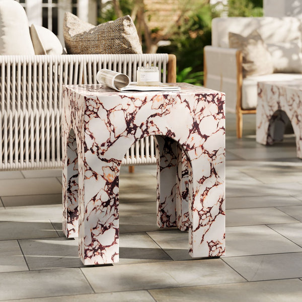 Modway Furniture Valen Square Indoor-Outdoor Concrete Side Table - Stylish Arched Design for Home and Patio Use Red Marble EEI-7098-RED