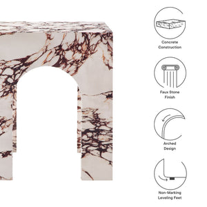 Modway Furniture Valen Square Indoor-Outdoor Concrete Side Table - Stylish Arched Design for Home and Patio Use Red Marble EEI-7098-RED