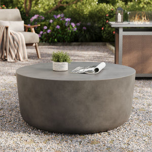 Modway Furniture Brion Round Concrete Coffee Table for Indoor and Outdoor Spaces – Modern Industrial Style Centerpiece Gray EEI-7099-GRY