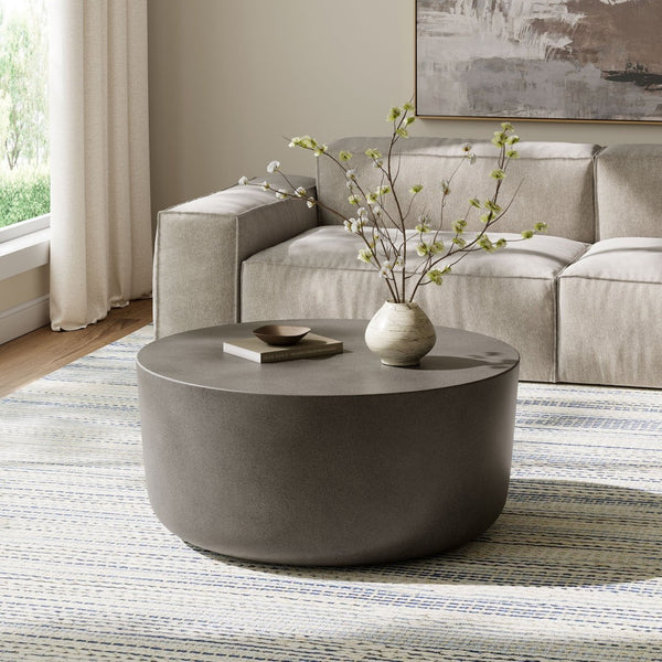 Modway Furniture Brion Round Concrete Coffee Table for Indoor and Outdoor Spaces – Modern Industrial Style Centerpiece Gray EEI-7099-GRY