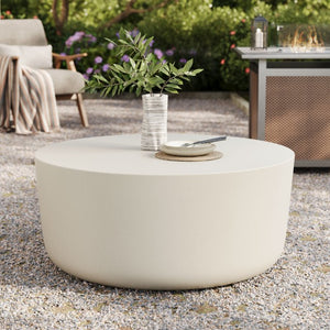 Modway Furniture Brion Round Concrete Coffee Table for Indoor and Outdoor Spaces – Modern Industrial Style Centerpiece White EEI-7099-WHI