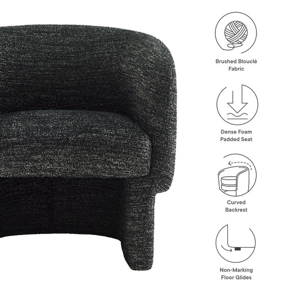 Modway Furniture Muse Boucle Fabric Barrel Accent Chair – Sculptural Comfort with Modern Style for Any Space Charcoal EEI-7100-CHA