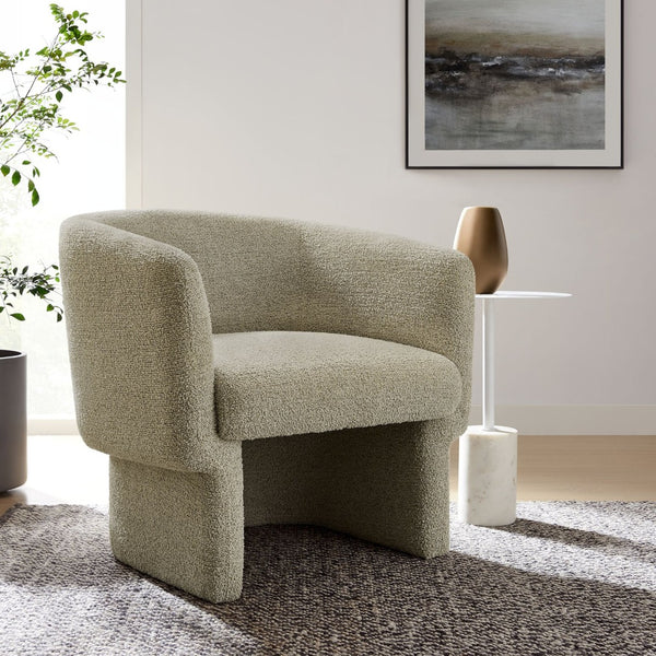Modway Furniture Muse Boucle Fabric Barrel Accent Chair – Sculptural Comfort with Modern Style for Any Space Cork EEI-7100-CRK