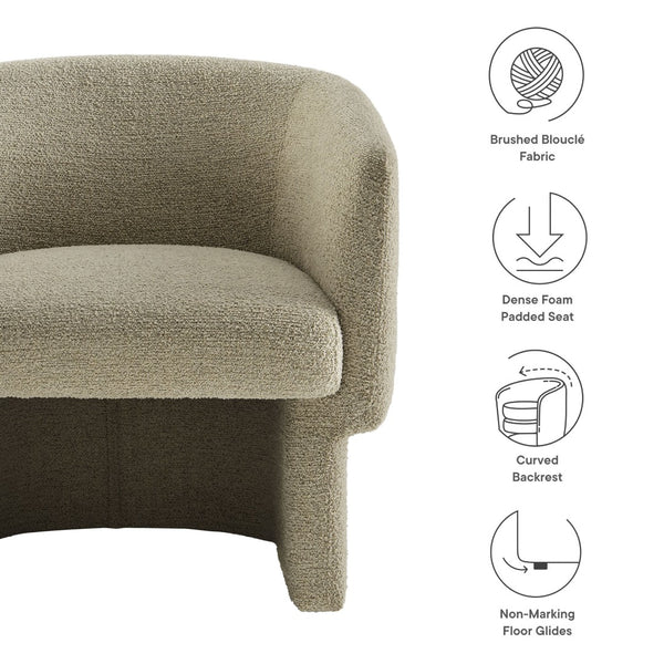 Modway Furniture Muse Boucle Fabric Barrel Accent Chair – Sculptural Comfort with Modern Style for Any Space Cork EEI-7100-CRK