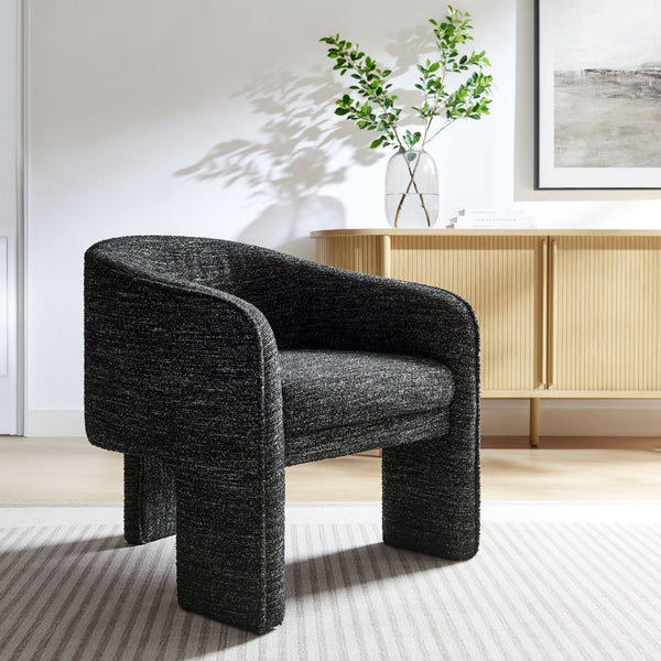 Modway Furniture Greer Boucle Fabric Upholstered Accent Armchair - Contemporary Barrel Design for Cozy Spaces Charcoal EEI-7101-CHA