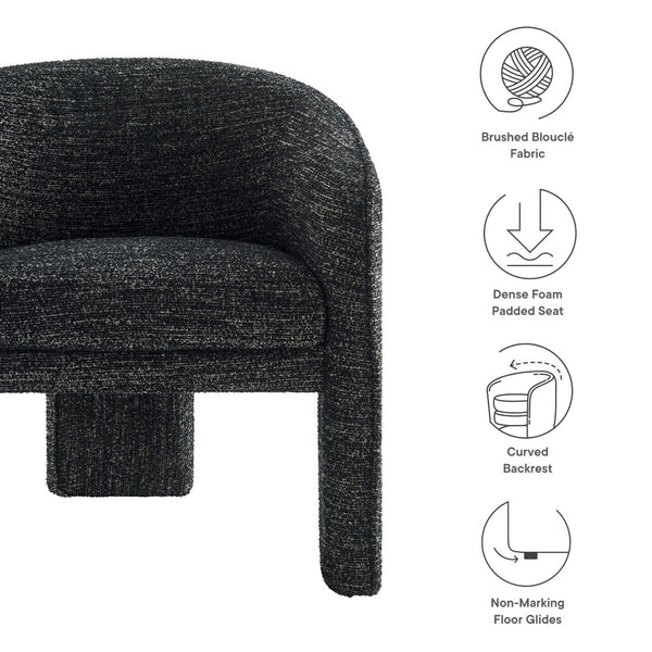 Modway Furniture Greer Boucle Fabric Upholstered Accent Armchair - Contemporary Barrel Design for Cozy Spaces Charcoal EEI-7101-CHA