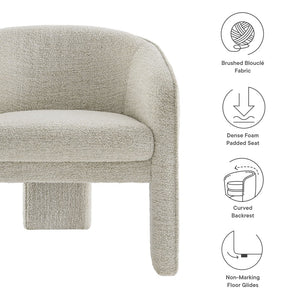 Modway Furniture Greer Boucle Fabric Upholstered Accent Armchair - Contemporary Barrel Design for Cozy Spaces Parchment EEI-7101-PCH