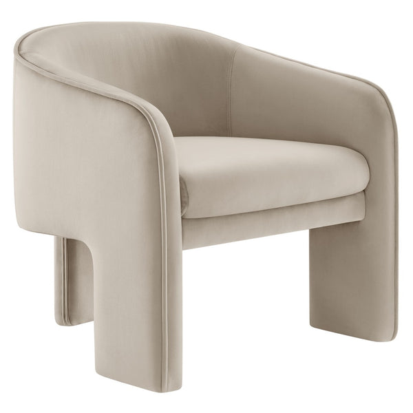 Modway Furniture Greer Performance Velvet Accent Armchair – Modern Barrel Design with Stain-Resistant Comfort Almond EEI-7102-ALM