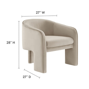 Modway Furniture Greer Performance Velvet Accent Armchair – Modern Barrel Design with Stain-Resistant Comfort Almond EEI-7102-ALM