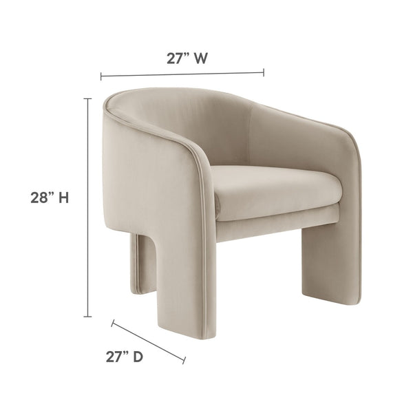 Modway Furniture Greer Performance Velvet Accent Armchair – Modern Barrel Design with Stain-Resistant Comfort Almond EEI-7102-ALM