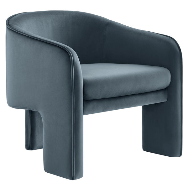Modway Furniture Greer Performance Velvet Accent Armchair – Modern Barrel Design with Stain-Resistant Comfort Cadet Blue EEI-7102-CAB