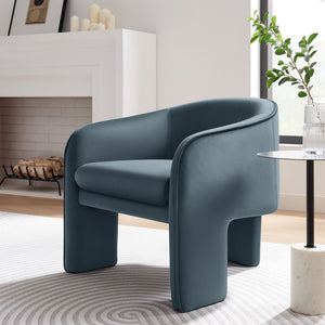 Modway Furniture Greer Performance Velvet Accent Armchair – Modern Barrel Design with Stain-Resistant Comfort Cadet Blue EEI-7102-CAB