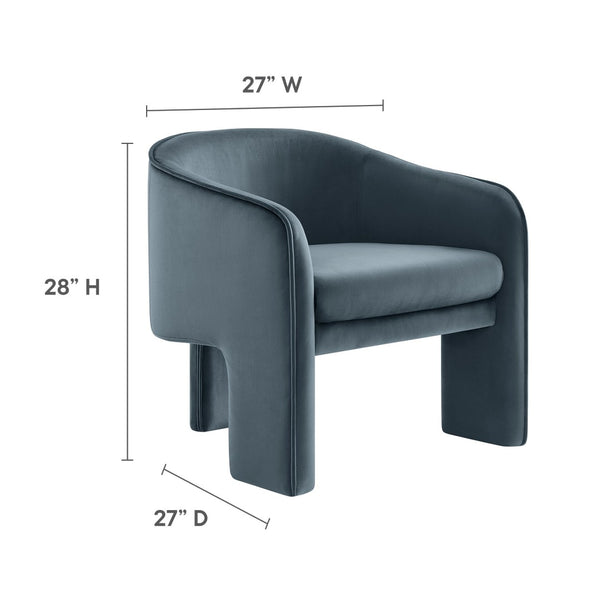 Modway Furniture Greer Performance Velvet Accent Armchair – Modern Barrel Design with Stain-Resistant Comfort Cadet Blue EEI-7102-CAB