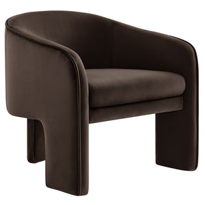Modway Furniture Greer Performance Velvet Accent Armchair – Modern Barrel Design with Stain-Resistant Comfort Chocolate Brown EEI-7102-CHB