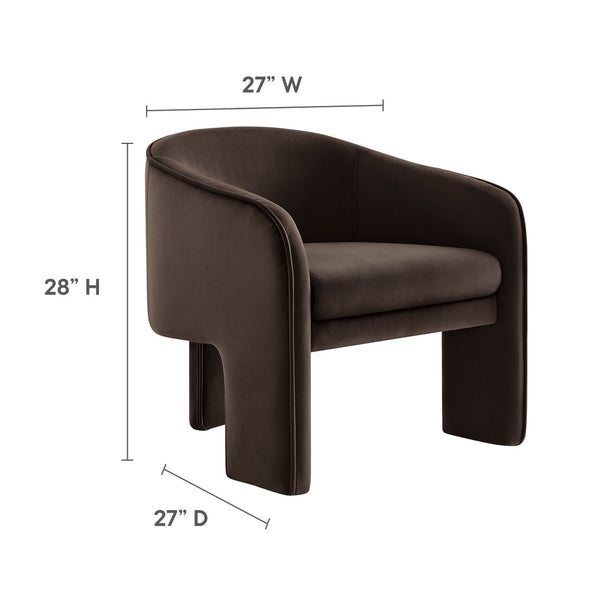 Modway Furniture Greer Performance Velvet Accent Armchair – Modern Barrel Design with Stain-Resistant Comfort Chocolate Brown EEI-7102-CHB