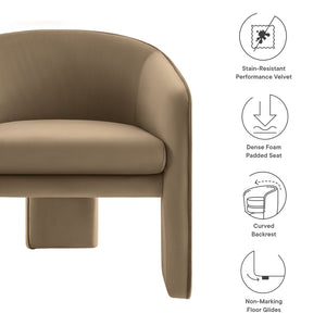 Modway Furniture Greer Performance Velvet Accent Armchair – Modern Barrel Design with Stain-Resistant Comfort Taupe EEI-7102-TAU