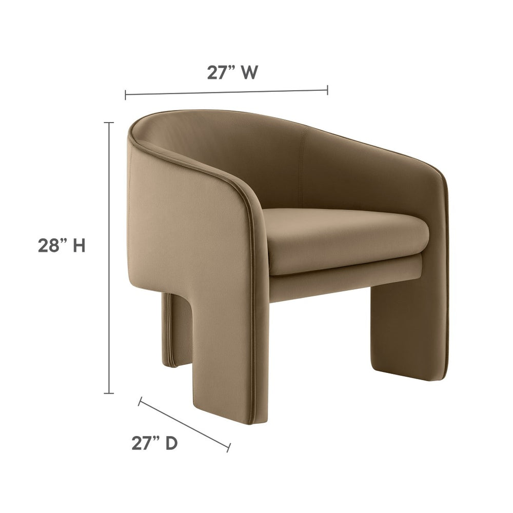 Modway Furniture Greer Performance Velvet Accent Armchair – Modern Barrel Design with Stain-Resistant Comfort Taupe EEI-7102-TAU