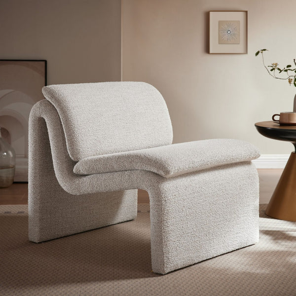 Modway Furniture Lume Boucle Upholstered Armless Accent Chair – Modern Sculptural Design for Stylish Comfort and Versatility Parchment EEI-7103-PCH