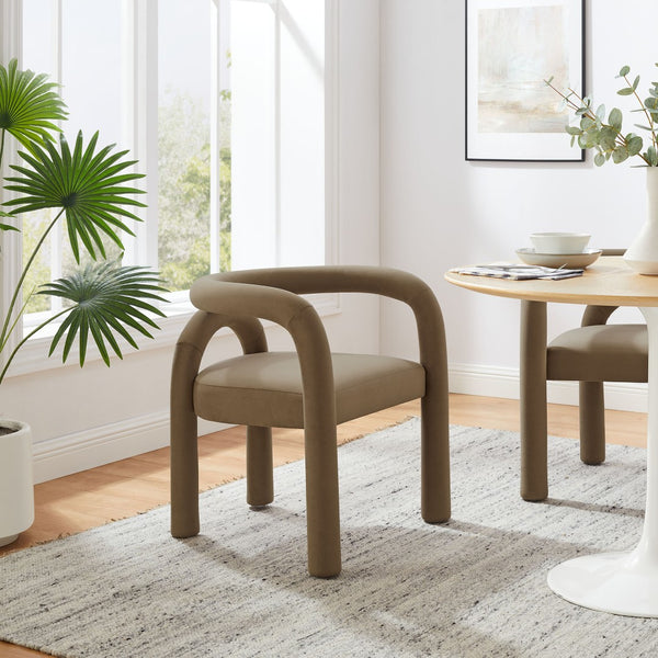 Modway Furniture Astrid Performance Velvet Dining Chair – Stylish Open-Back Design for Modern Dining & Living Spaces Camel EEI-7104-CAM