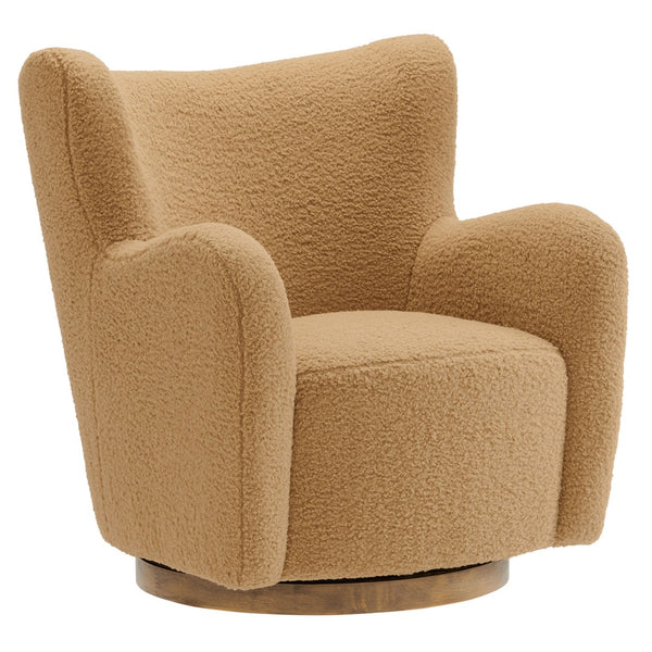 Modway Furniture Montrose Sherpa Swivel Accent Chair - Luxurious Comfort with Modern Style for Any Room’s Decor Camel Walnut EEI-7105-CAM-WAL