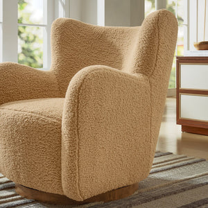 Modway Furniture Montrose Sherpa Swivel Accent Chair - Luxurious Comfort with Modern Style for Any Room’s Decor Camel Walnut EEI-7105-CAM-WAL