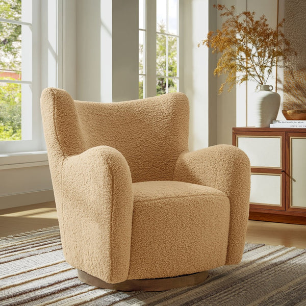 Modway Furniture Montrose Sherpa Swivel Accent Chair - Luxurious Comfort with Modern Style for Any Room’s Decor Camel Walnut EEI-7105-CAM-WAL