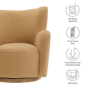 Modway Furniture Montrose Sherpa Swivel Accent Chair - Luxurious Comfort with Modern Style for Any Room’s Decor Camel Walnut EEI-7105-CAM-WAL