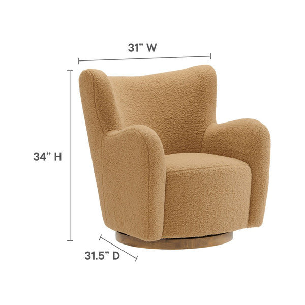 Modway Furniture Montrose Sherpa Swivel Accent Chair - Luxurious Comfort with Modern Style for Any Room’s Decor Camel Walnut EEI-7105-CAM-WAL