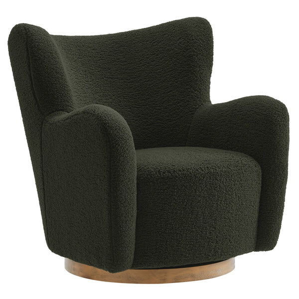 Modway Furniture Montrose Sherpa Swivel Accent Chair - Luxurious Comfort with Modern Style for Any Room’s Decor Fern Walnut EEI-7105-FRN-WAL