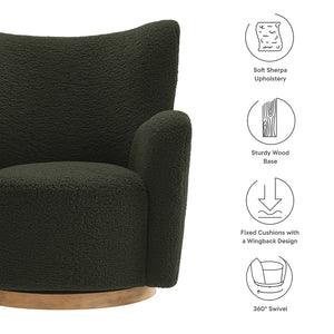 Modway Furniture Montrose Sherpa Swivel Accent Chair - Luxurious Comfort with Modern Style for Any Room’s Decor Fern Walnut EEI-7105-FRN-WAL