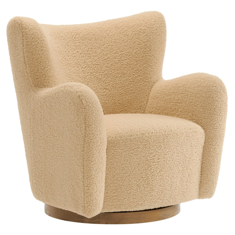 Modway Furniture Montrose Sherpa Swivel Accent Chair - Luxurious Comfort with Modern Style for Any Room’s Decor Ivory Walnut EEI-7105-IVO-WAL
