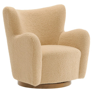 Modway Furniture Montrose Sherpa Swivel Accent Chair - Luxurious Comfort with Modern Style for Any Room’s Decor Ivory Walnut EEI-7105-IVO-WAL