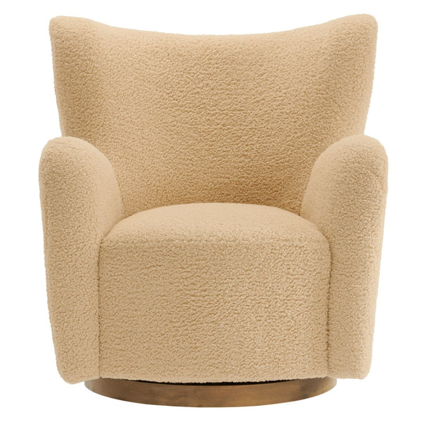 Modway Furniture Montrose Sherpa Swivel Accent Chair - Luxurious Comfort with Modern Style for Any Room’s Decor Ivory Walnut EEI-7105-IVO-WAL
