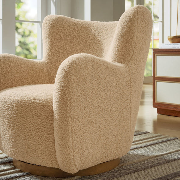 Modway Furniture Montrose Sherpa Swivel Accent Chair - Luxurious Comfort with Modern Style for Any Room’s Decor Ivory Walnut EEI-7105-IVO-WAL