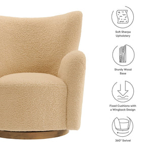 Modway Furniture Montrose Sherpa Swivel Accent Chair - Luxurious Comfort with Modern Style for Any Room’s Decor Ivory Walnut EEI-7105-IVO-WAL