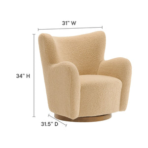 Modway Furniture Montrose Sherpa Swivel Accent Chair - Luxurious Comfort with Modern Style for Any Room’s Decor Ivory Walnut EEI-7105-IVO-WAL